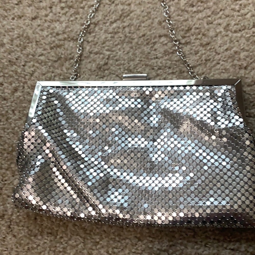 Silver sequined gunnysack purse Jessica McClintock